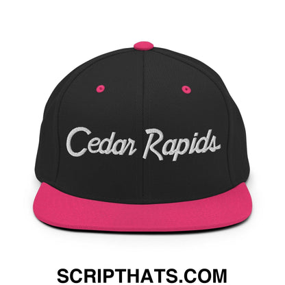 Cedar Rapids Script Snapback Hat Black Neon Pink