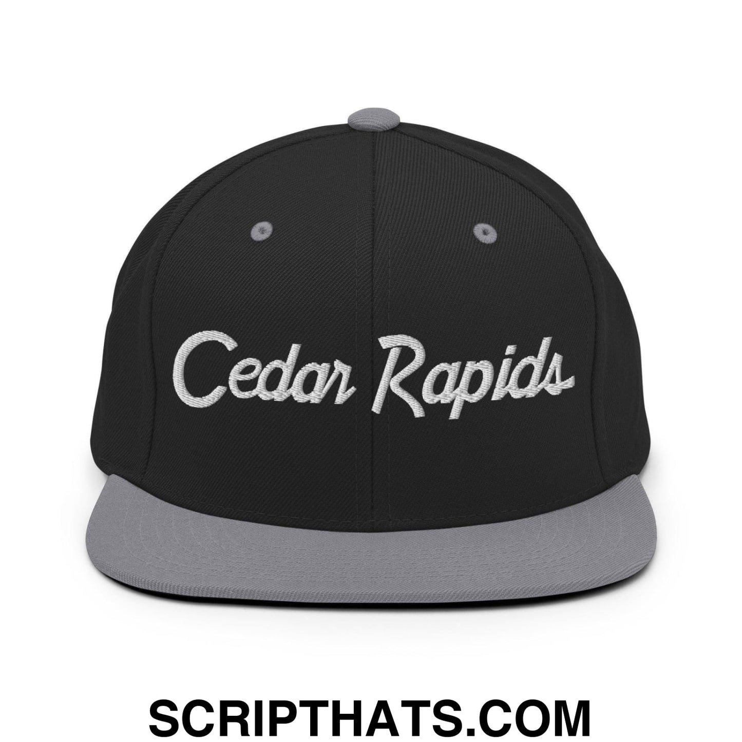 Cedar Rapids Script Snapback Hat Black Silver