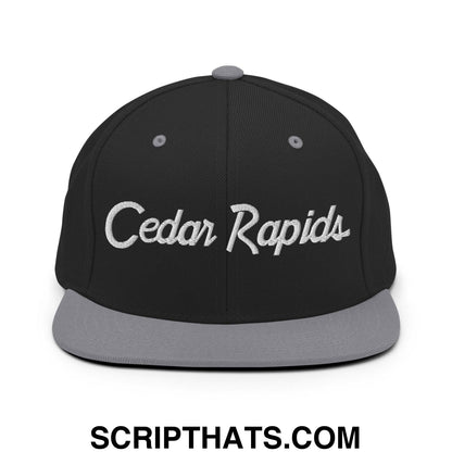 Cedar Rapids Script Snapback Hat Black Silver