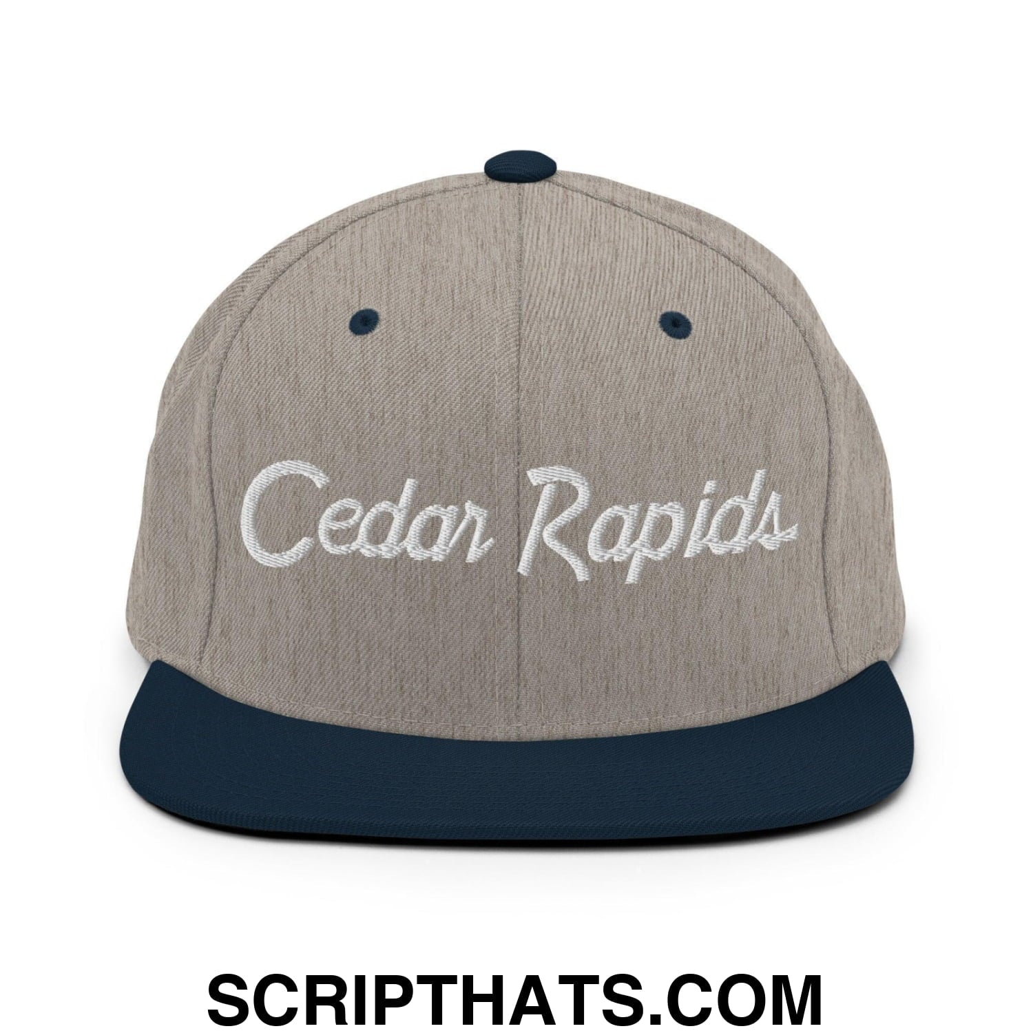 Cedar Rapids Script Snapback Hat Heather Grey Navy