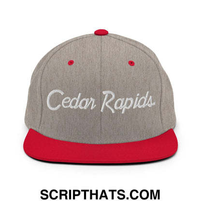 Cedar Rapids Script Snapback Hat Heather Grey Red