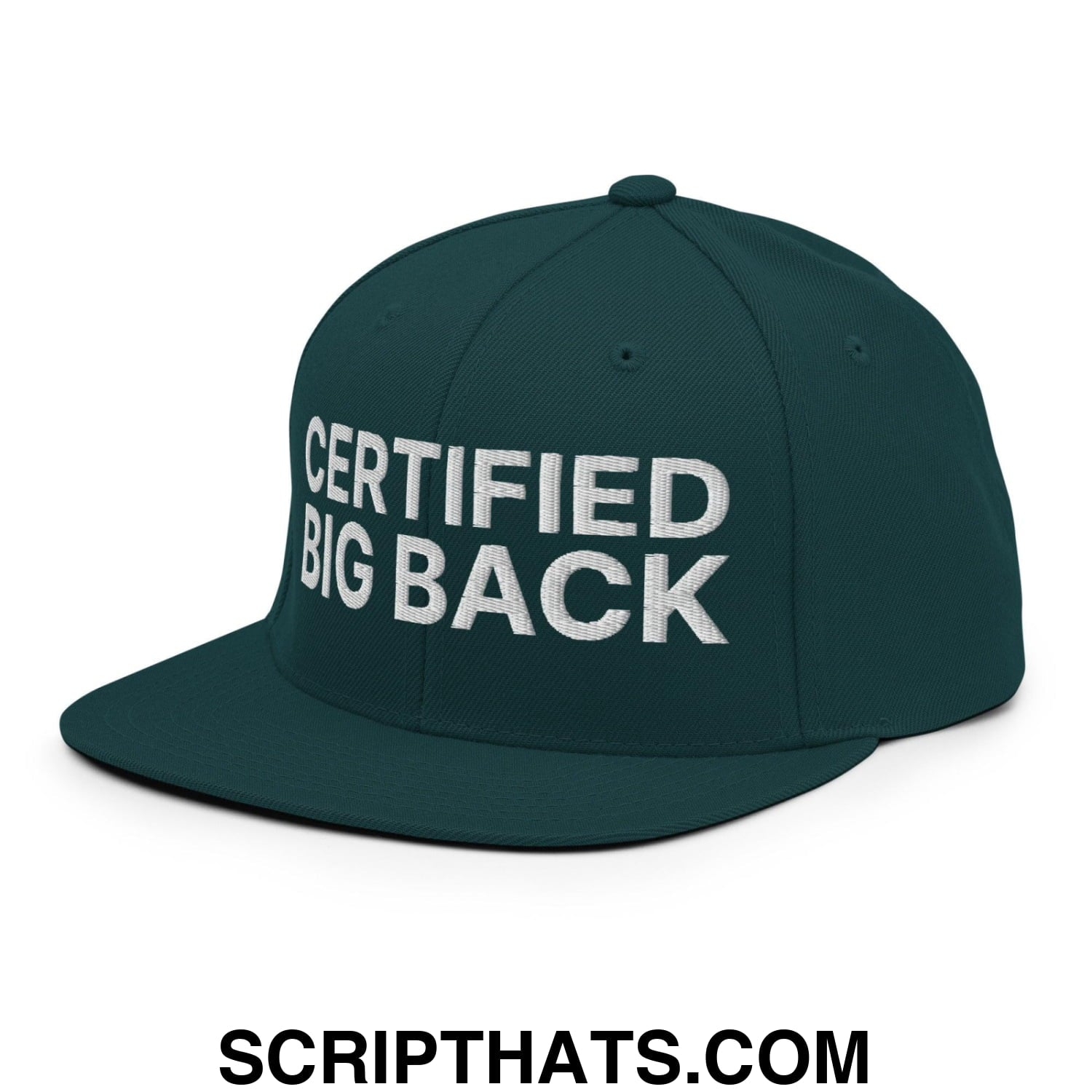 Certified Big Back Embroidered Flat Bill Brim Snapback Hat Spruce