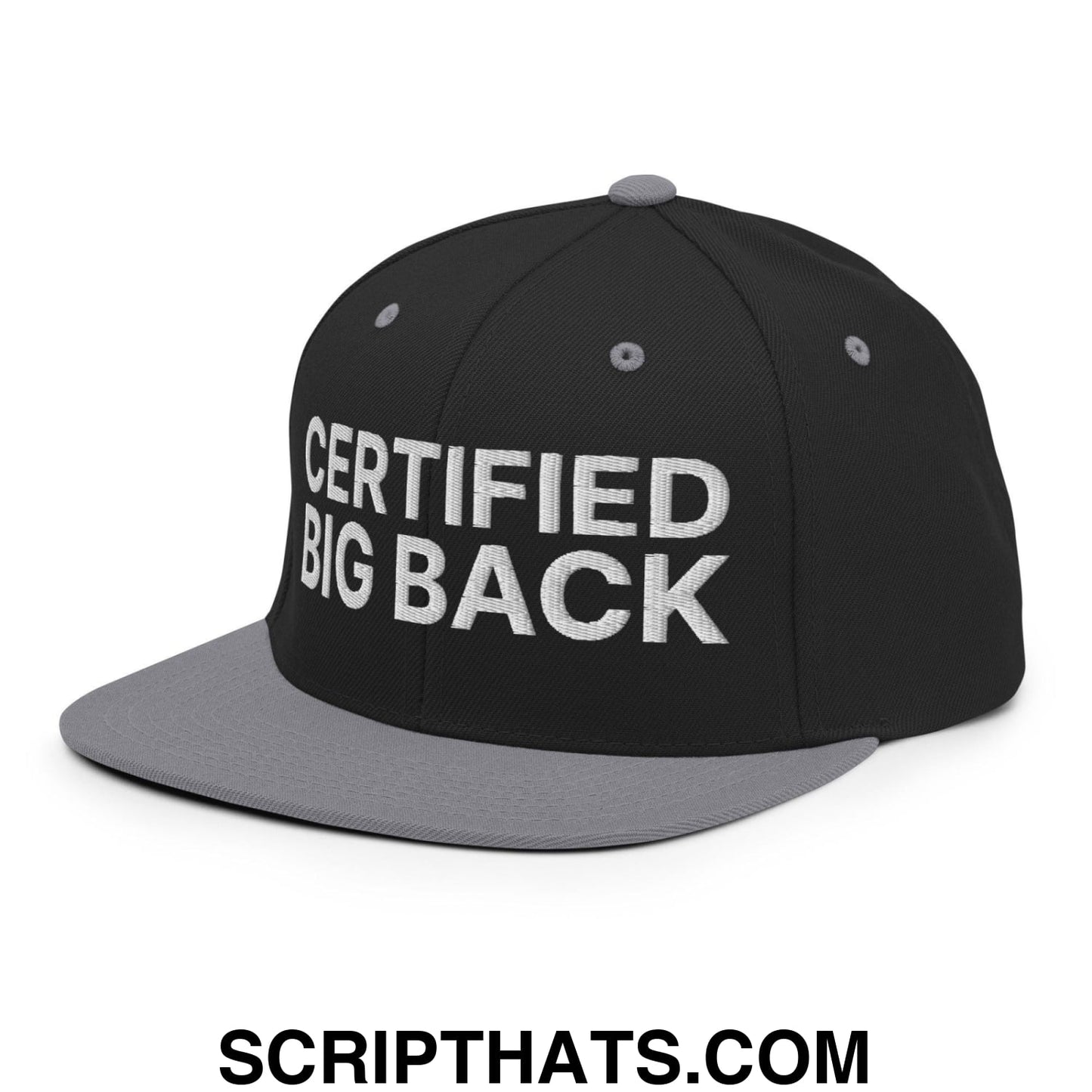 Certified Big Back Embroidered Flat Bill Brim Snapback Hat Black Silver