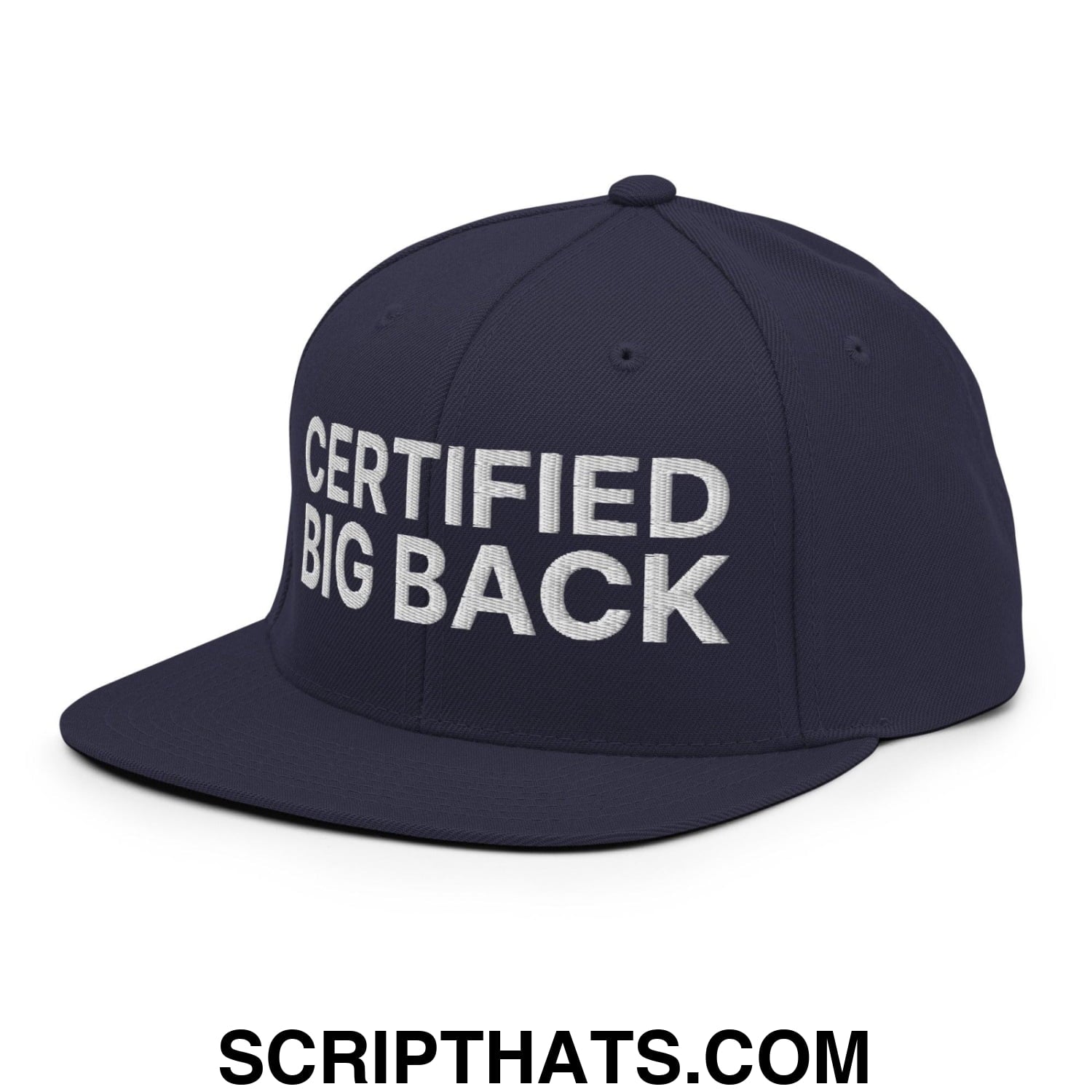 Certified Big Back Embroidered Flat Bill Brim Snapback Hat Navy