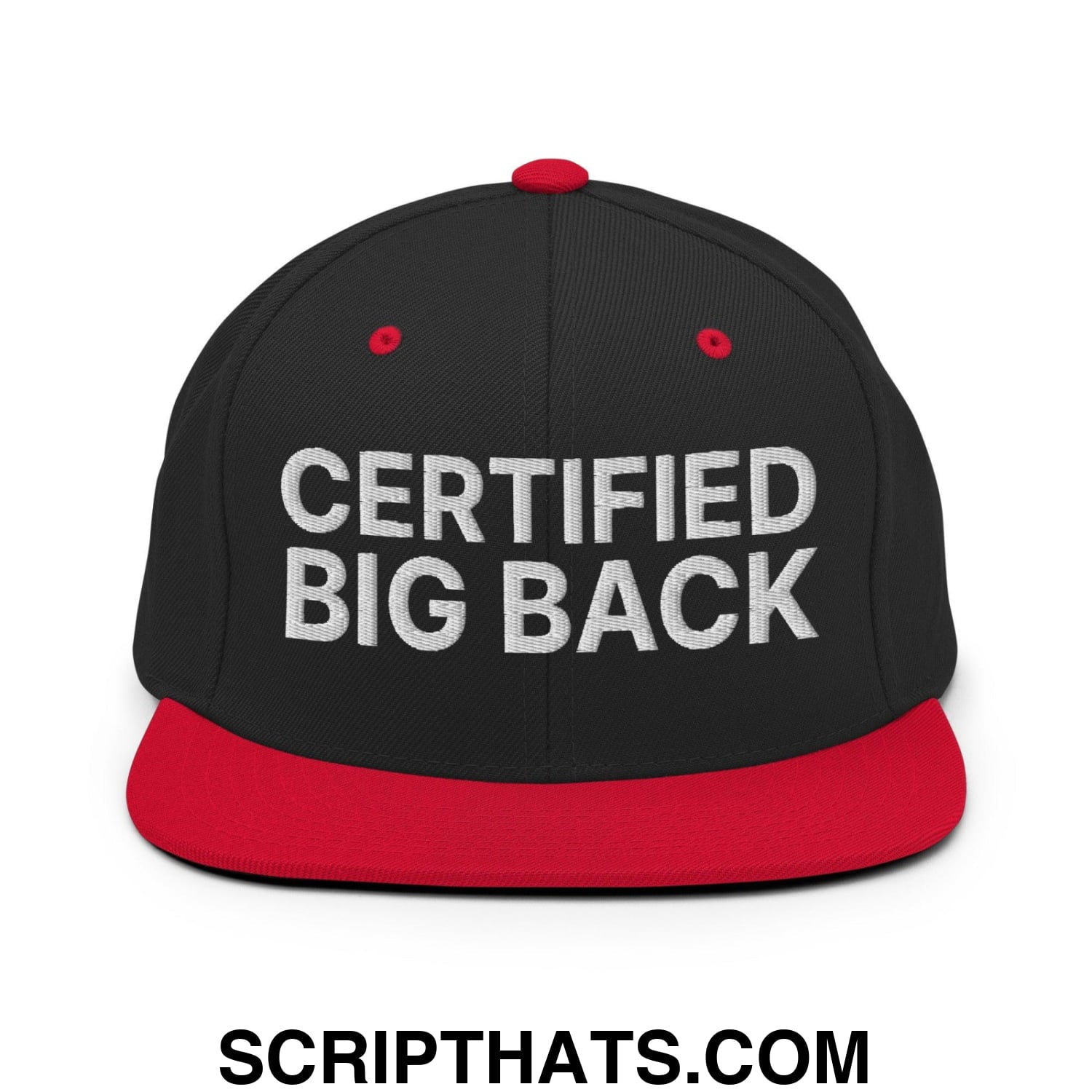 Certified Big Back Embroidered Flat Bill Brim Snapback Hat Black Red