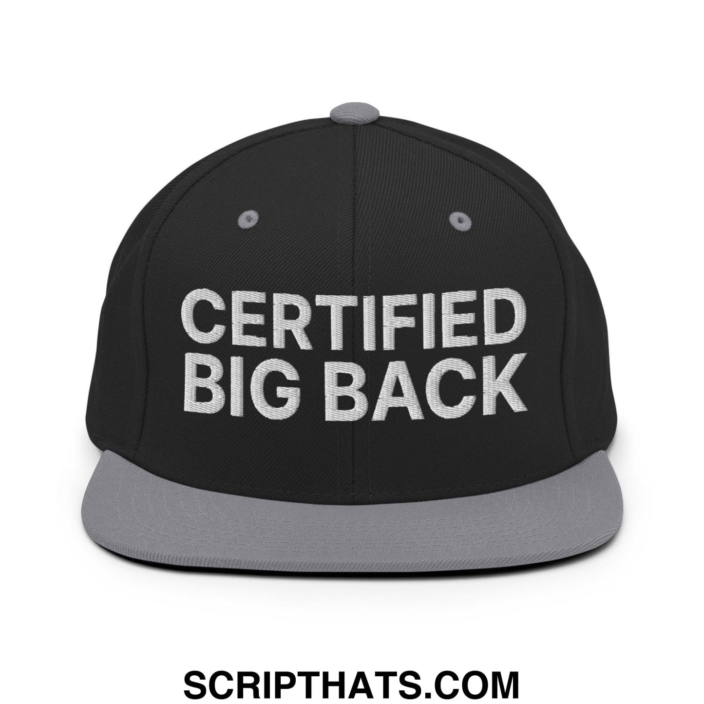 Certified Big Back Embroidered Flat Bill Brim Snapback Hat Black Silver
