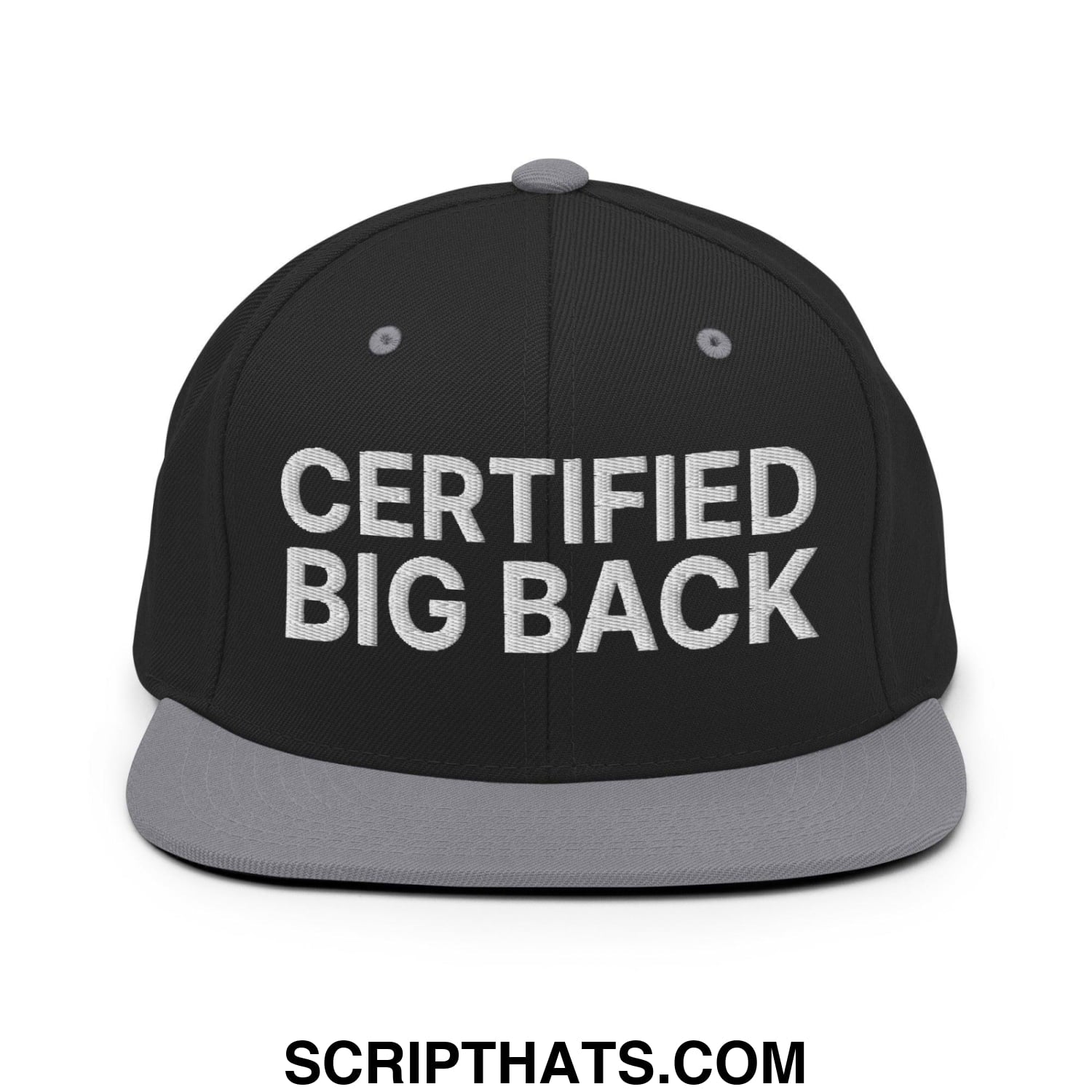 Certified Big Back Embroidered Flat Bill Brim Snapback Hat Black Silver