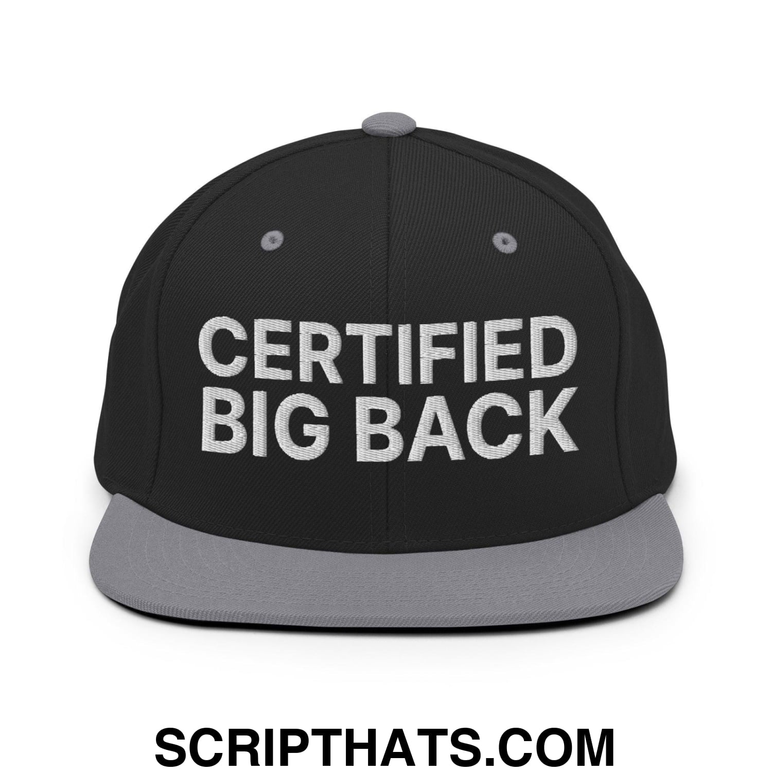 Certified Big Back Embroidered Flat Bill Brim Snapback Hat Black Silver