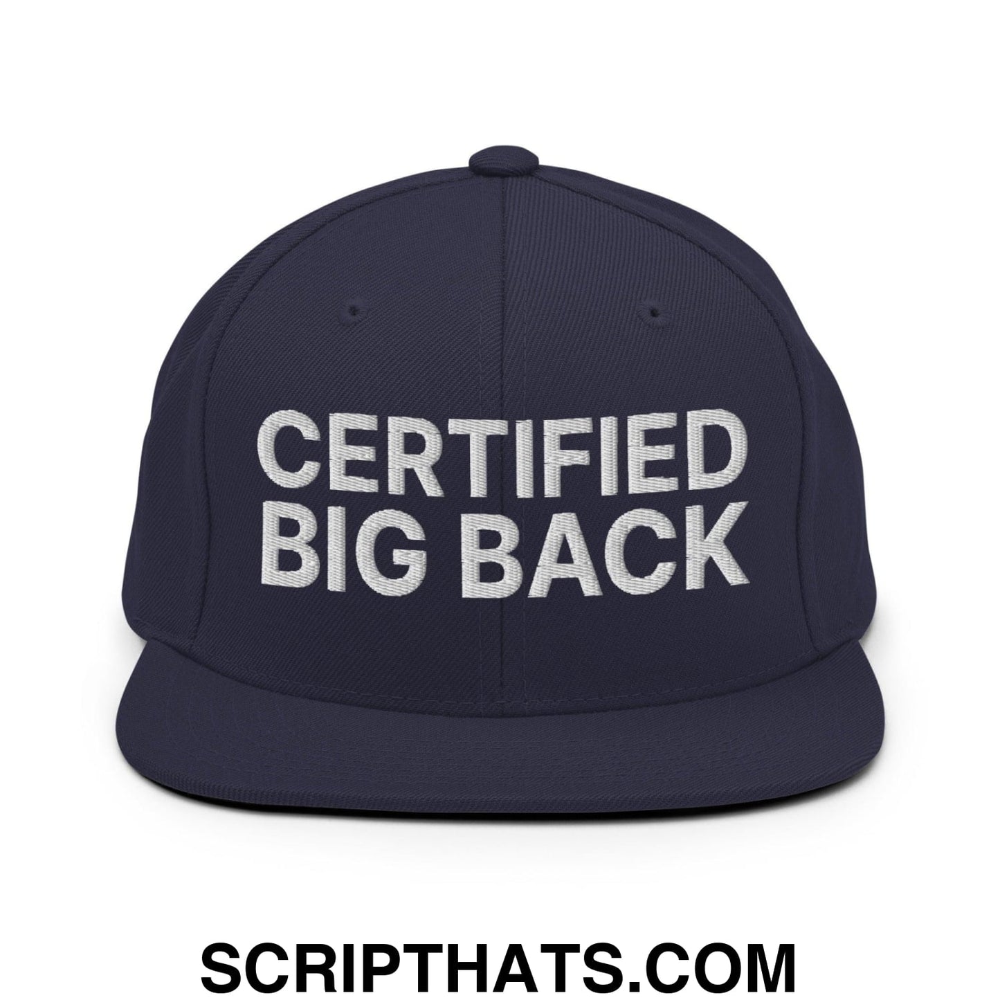 Certified Big Back Embroidered Flat Bill Brim Snapback Hat Navy
