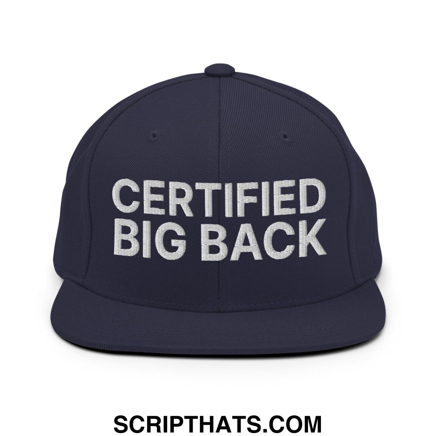Certified Big Back Embroidered Flat Bill Brim Snapback Hat Navy