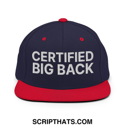 Certified Big Back Embroidered Flat Bill Brim Snapback Hat Navy Red