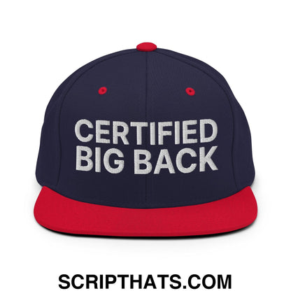 Certified Big Back Embroidered Flat Bill Brim Snapback Hat Navy Red