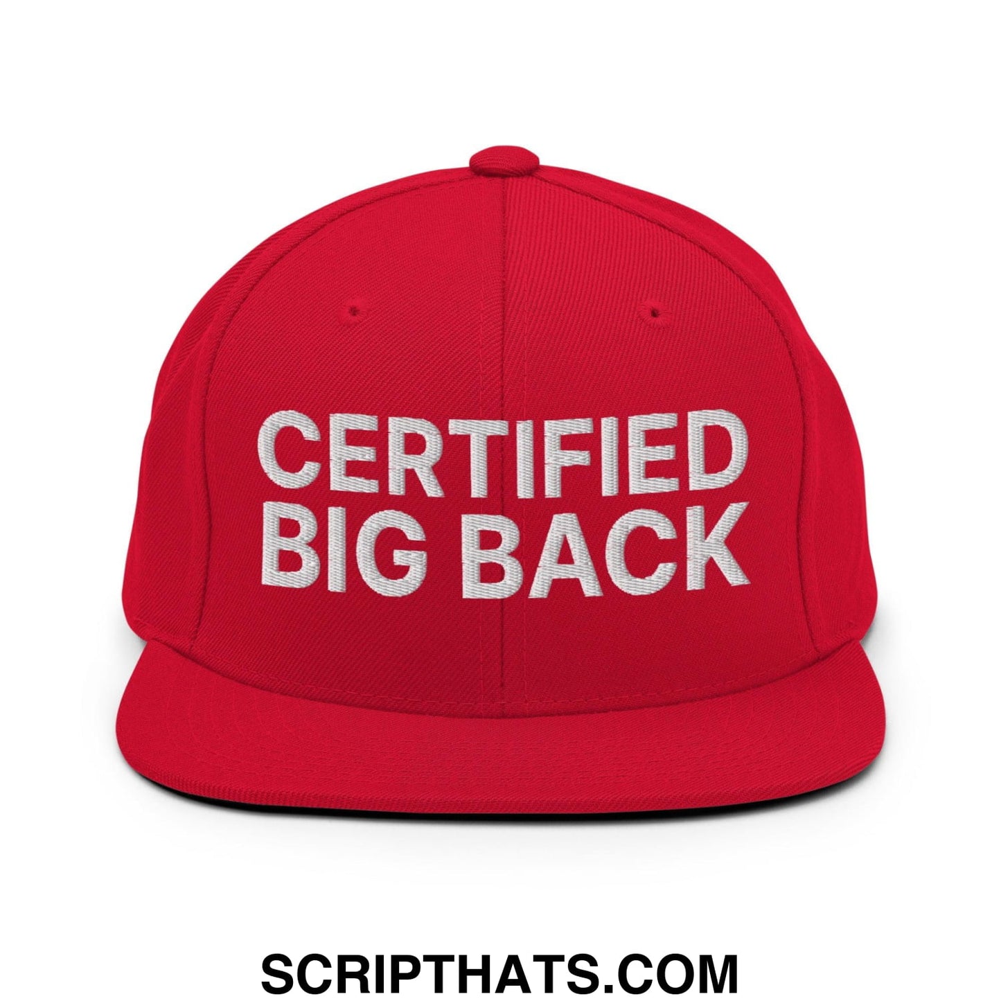 Certified Big Back Embroidered Flat Bill Brim Snapback Hat Red