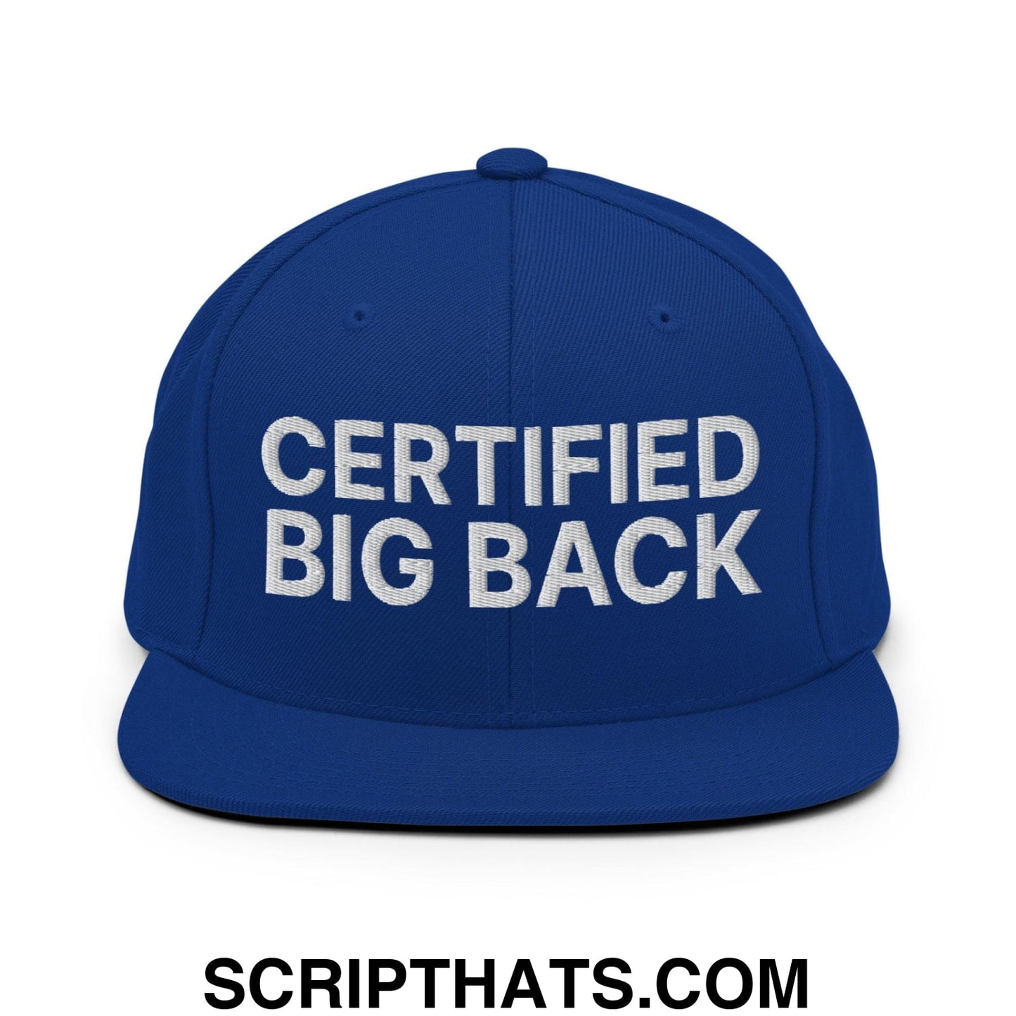 Certified Big Back Embroidered Flat Bill Brim Snapback Hat Royal Blue