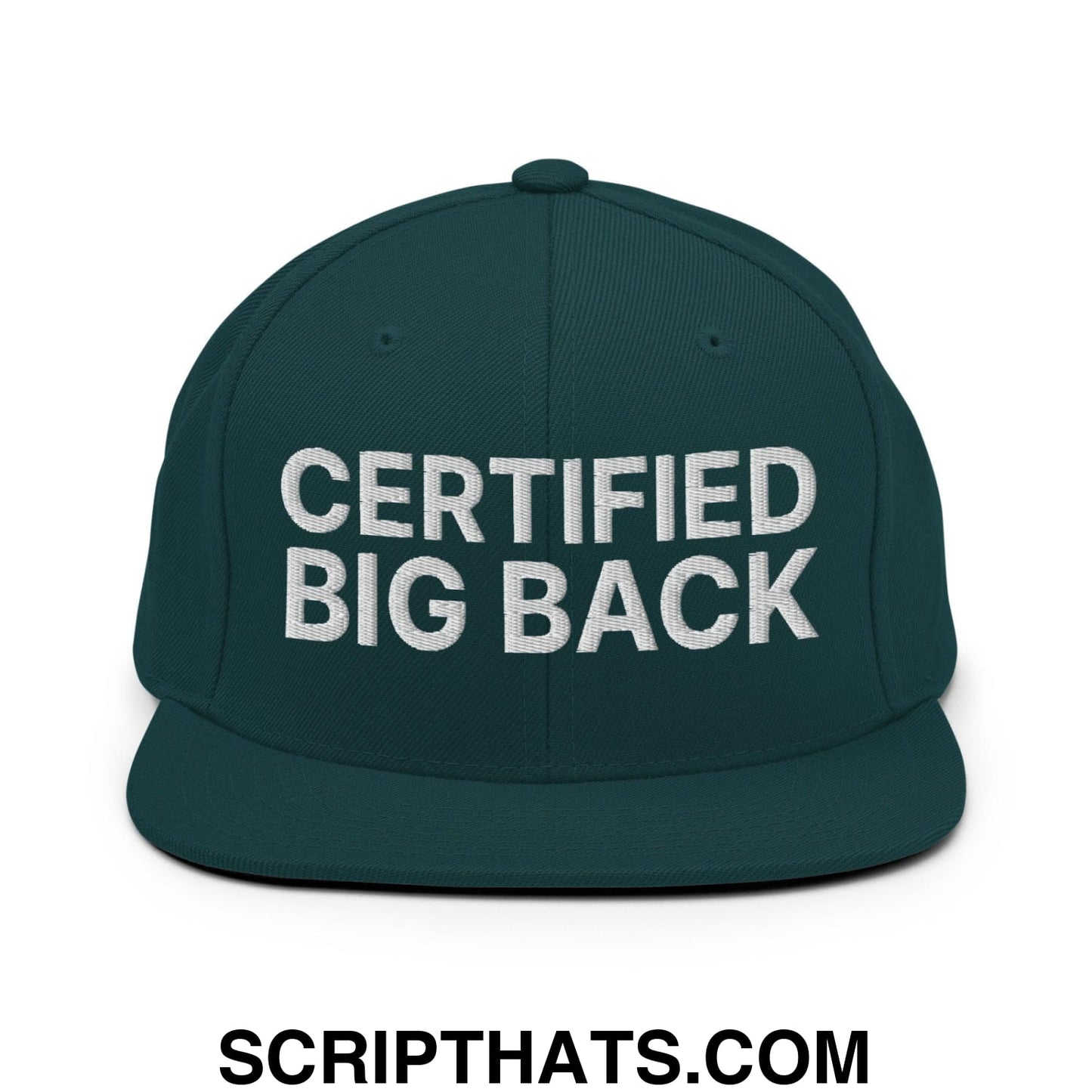 Certified Big Back Embroidered Flat Bill Brim Snapback Hat Spruce