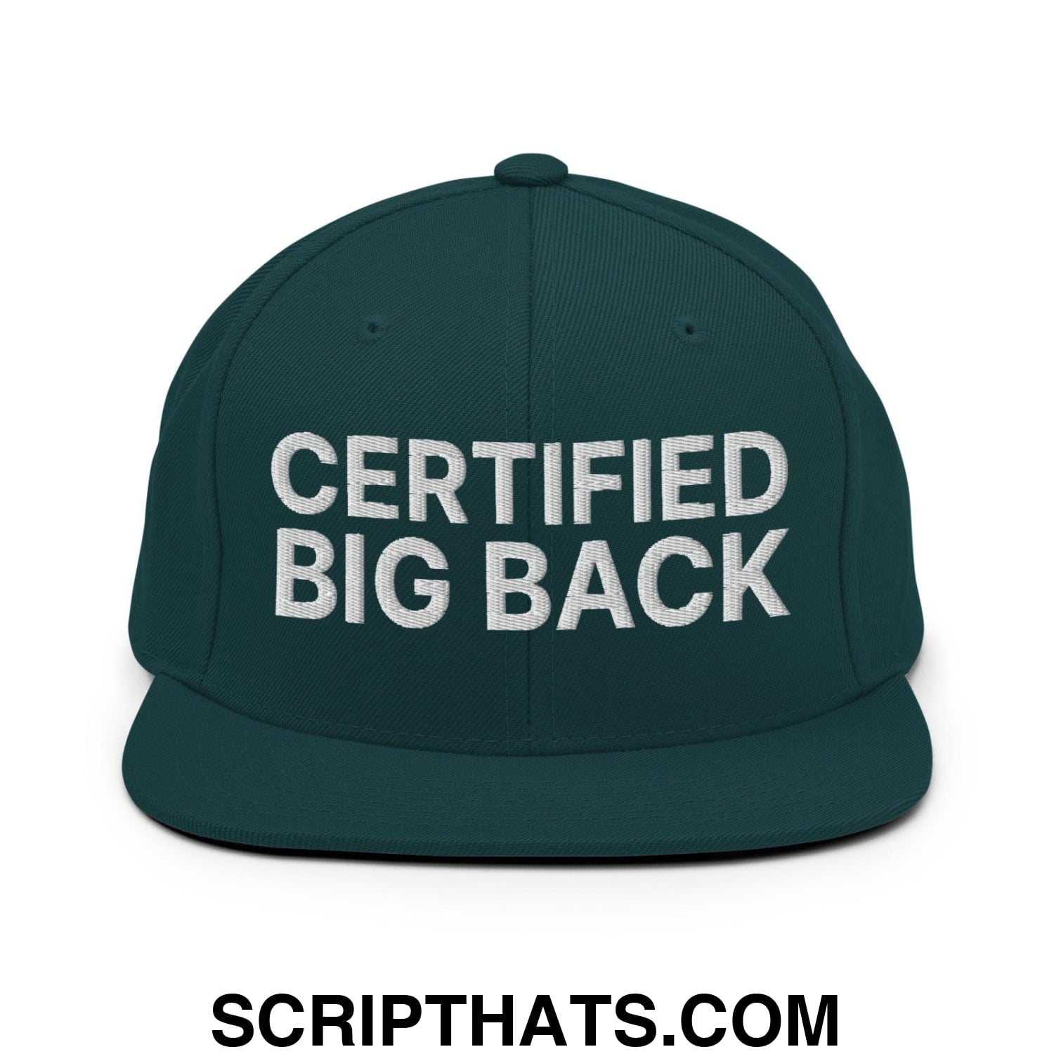 Certified Big Back Embroidered Flat Bill Brim Snapback Hat Spruce