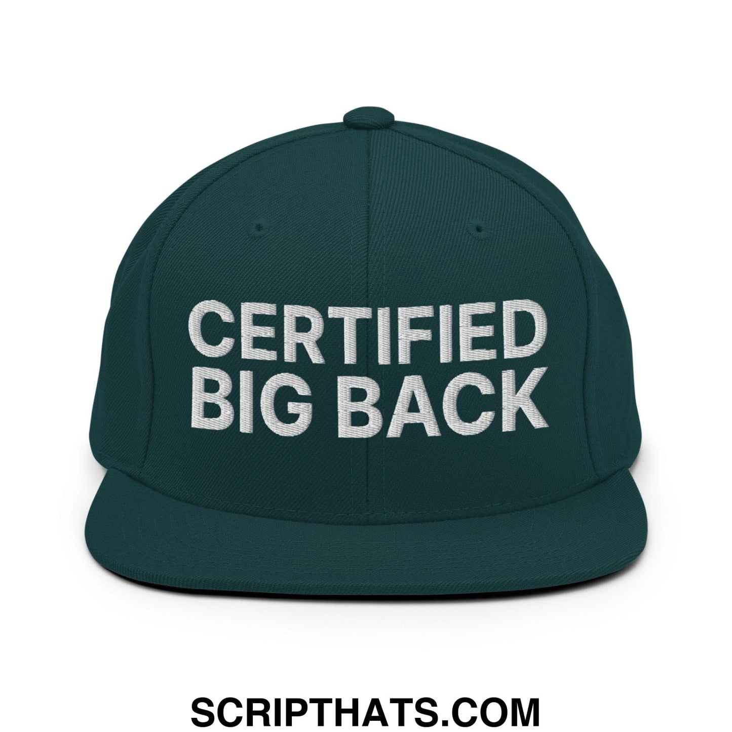 Certified Big Back Embroidered Flat Bill Brim Snapback Hat Spruce