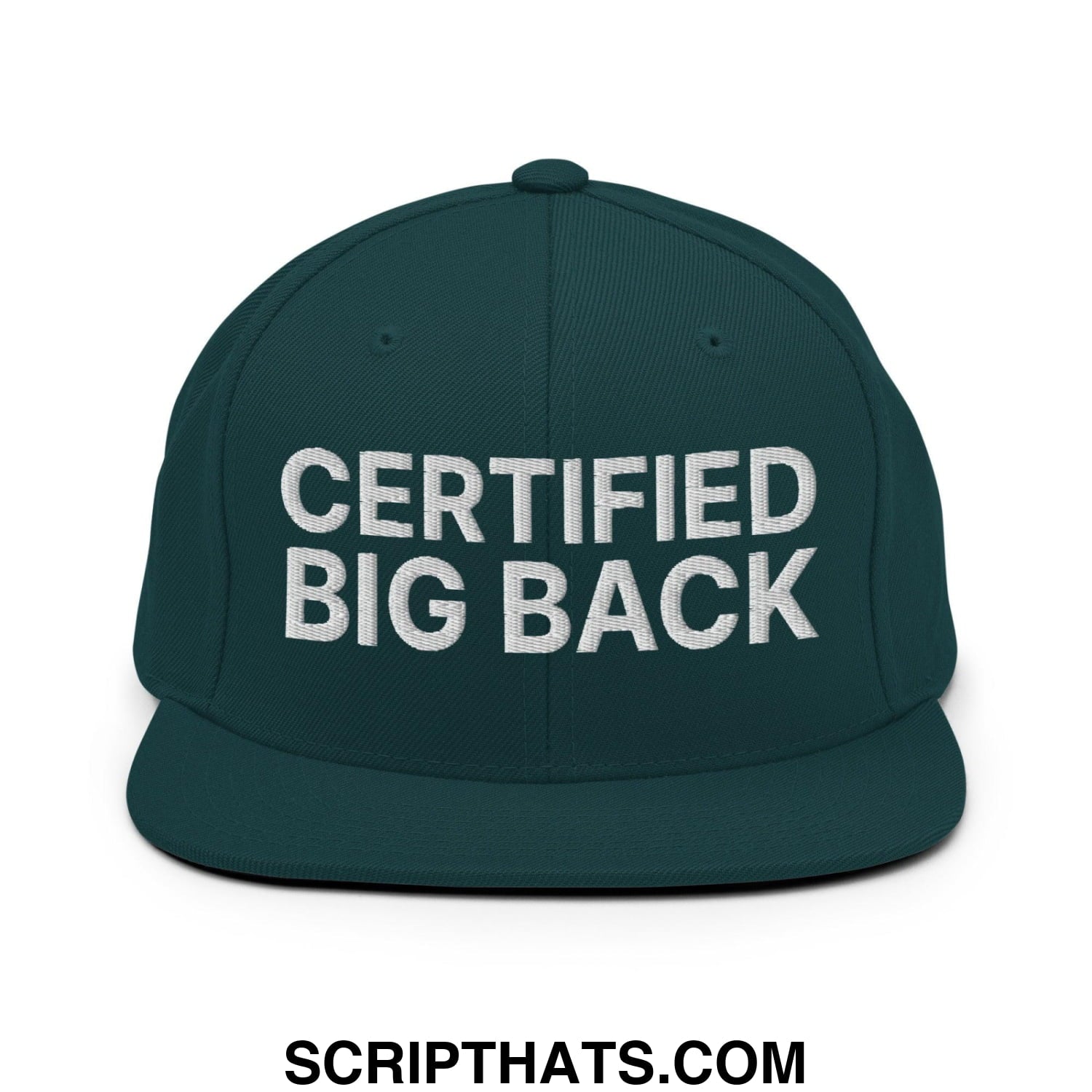 Certified Big Back Embroidered Flat Bill Brim Snapback Hat Spruce