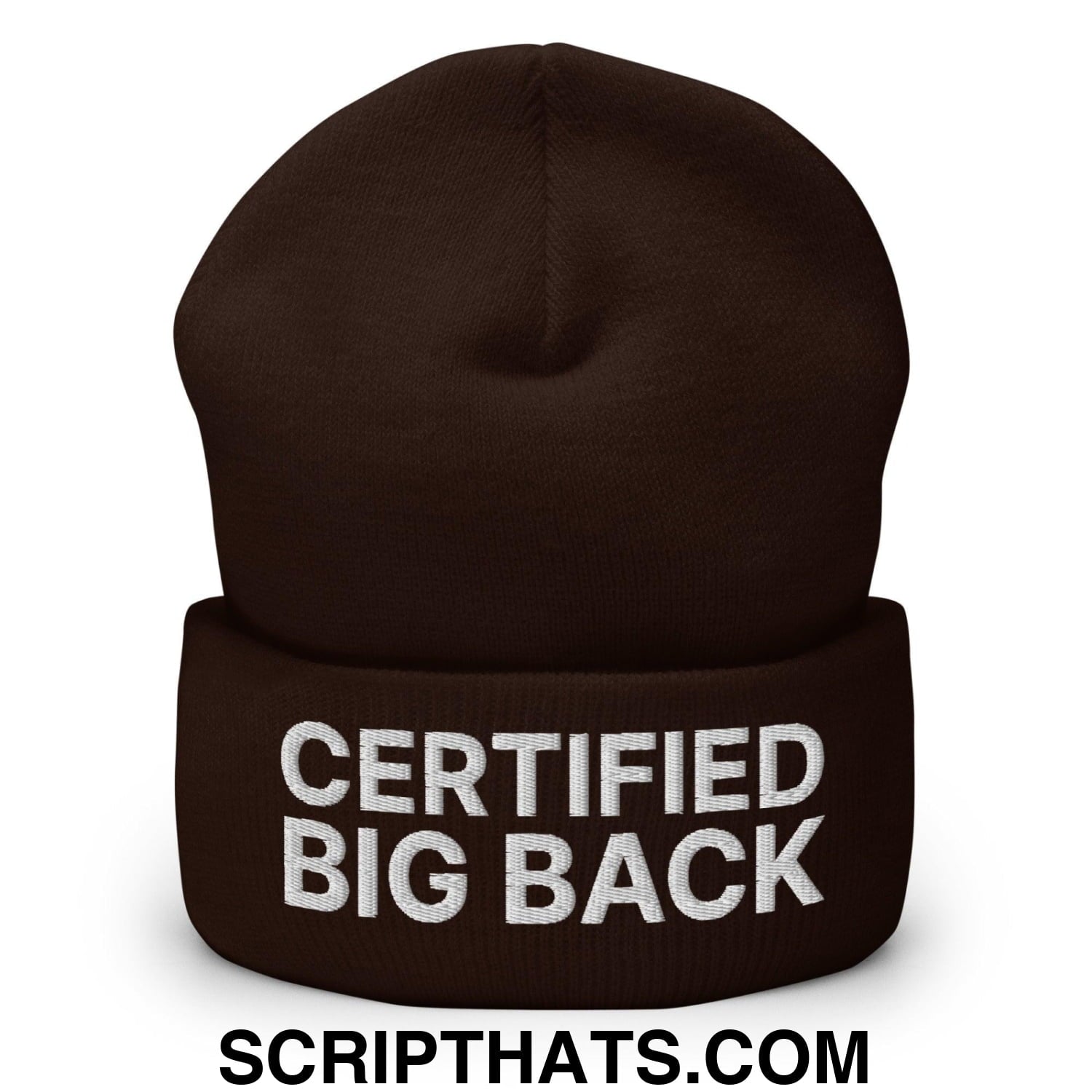 Certified Big Back Embroidered Knit Cuffed Beanie Brown