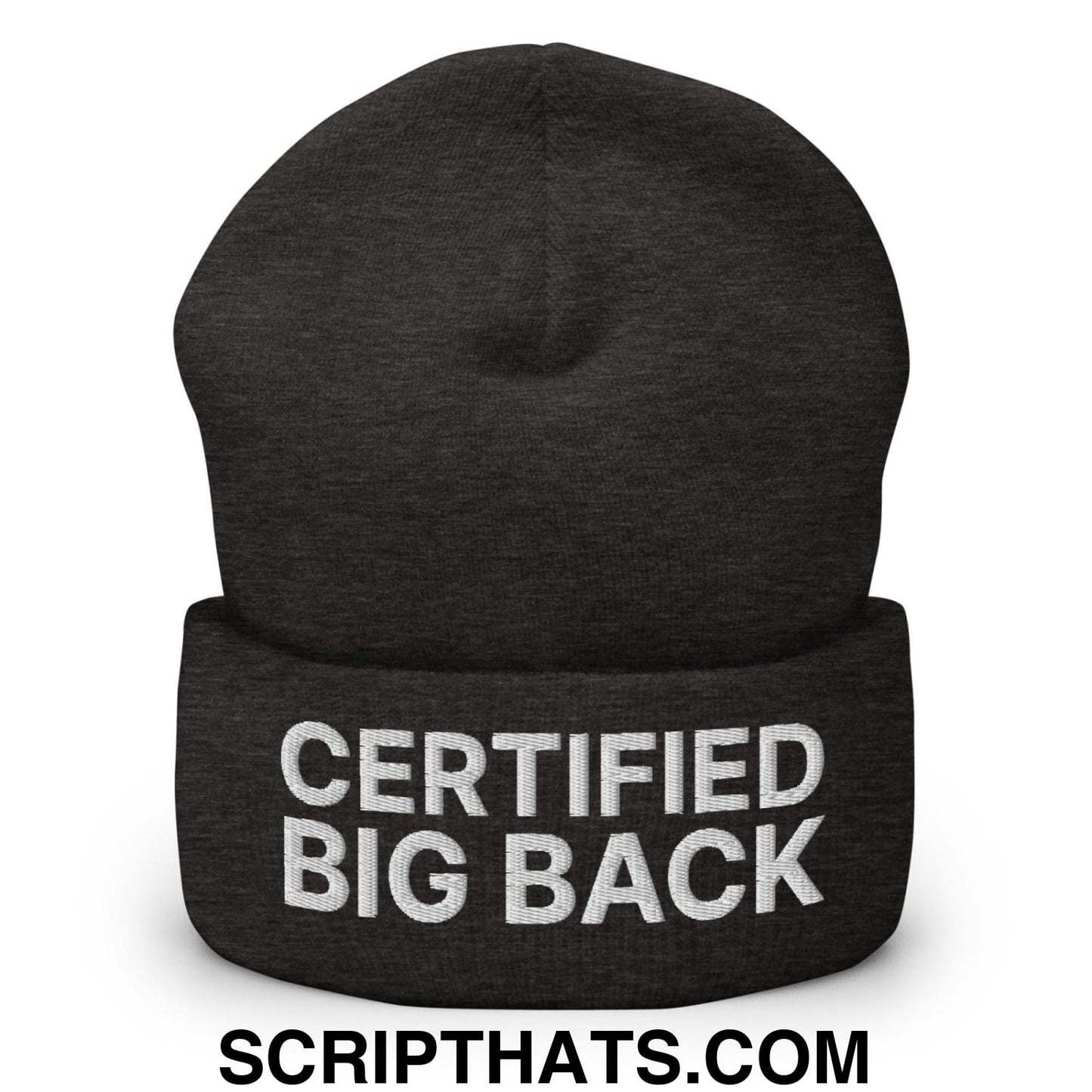 Certified Big Back Embroidered Knit Cuffed Beanie Dark Grey