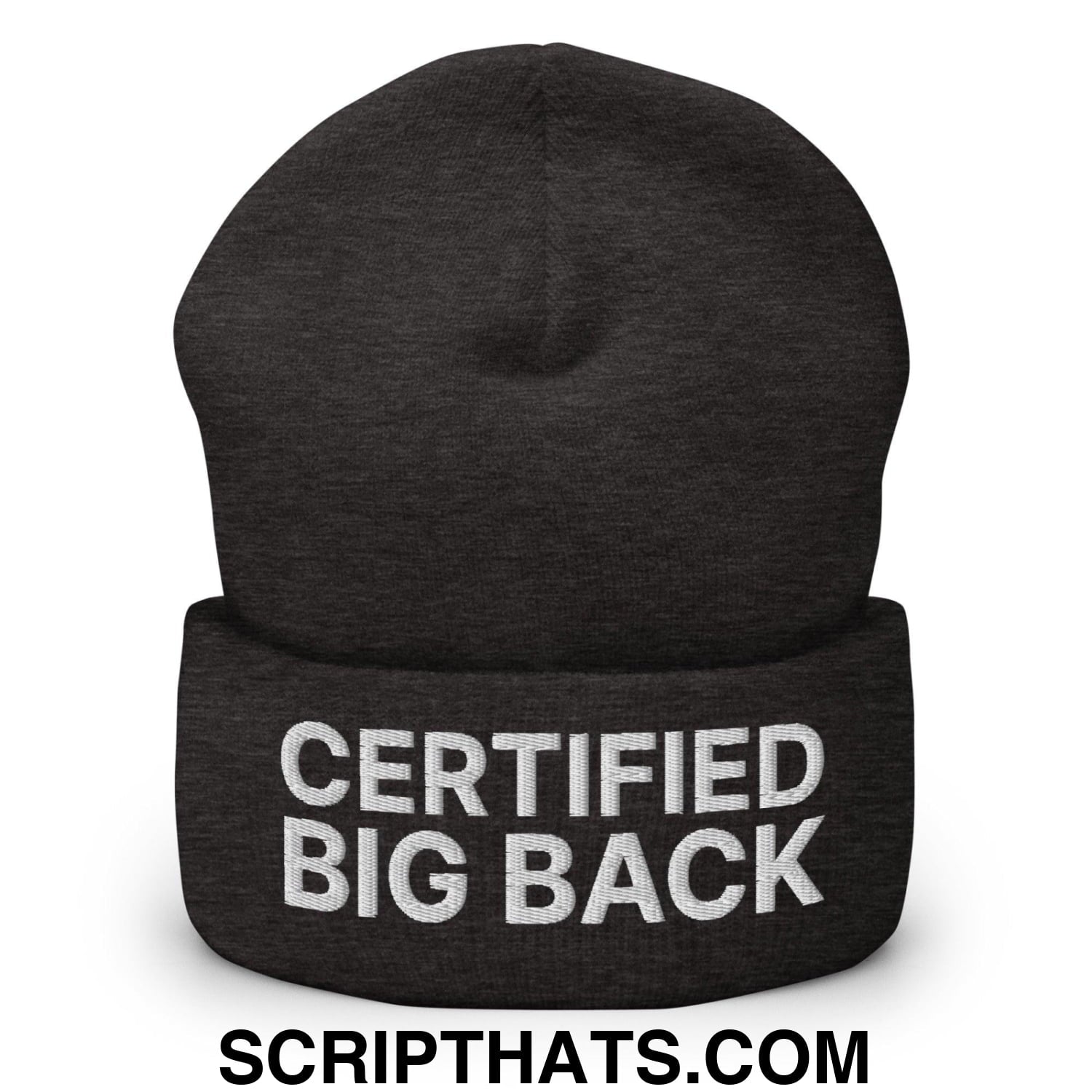 Certified Big Back Embroidered Knit Cuffed Beanie Dark Grey