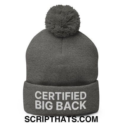 Certified Big Back Embroidered Knit Pom Pom Beanie Dark Heather Grey