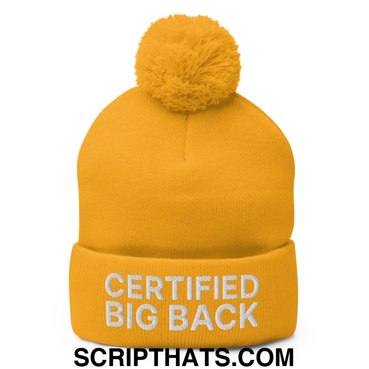 Certified Big Back Embroidered Knit Pom Pom Beanie Gold