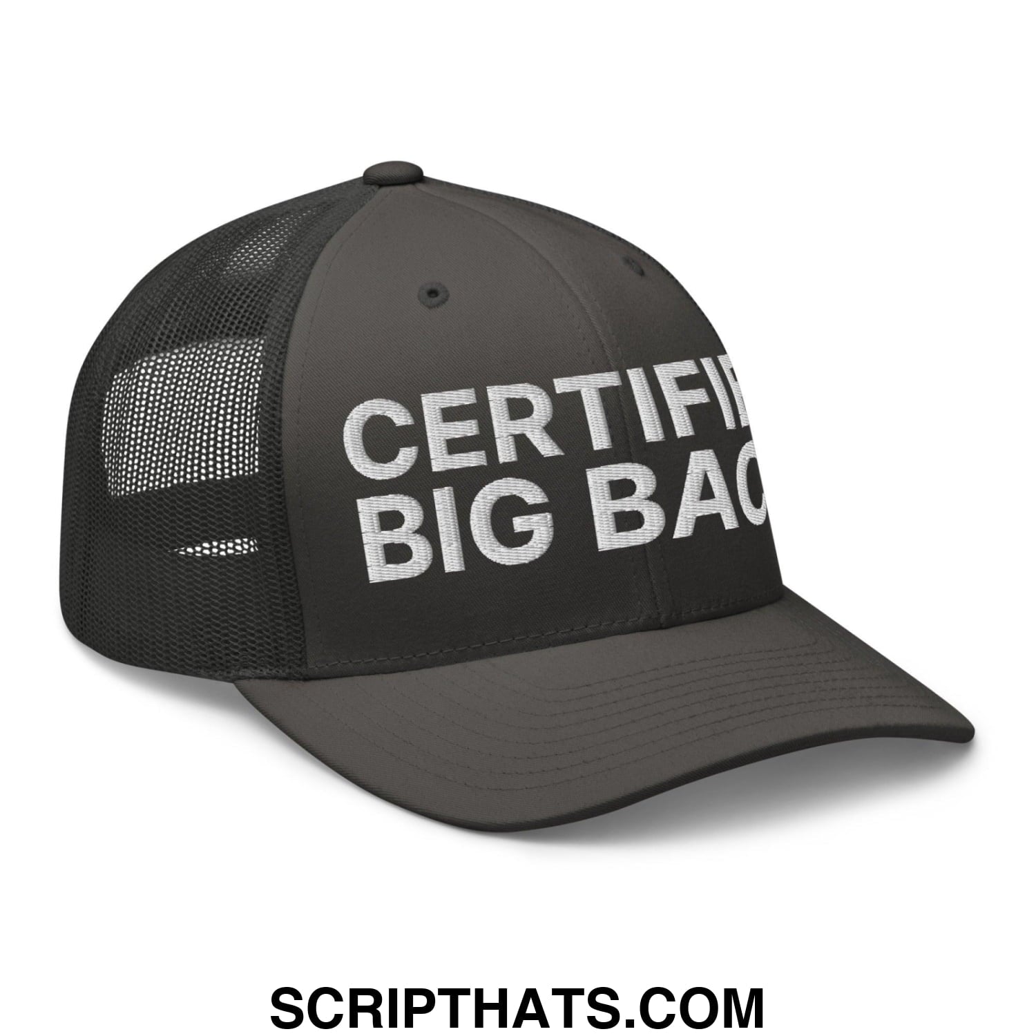 Certified Big Back Embroidered Mesh Trucker Hat Charcoal