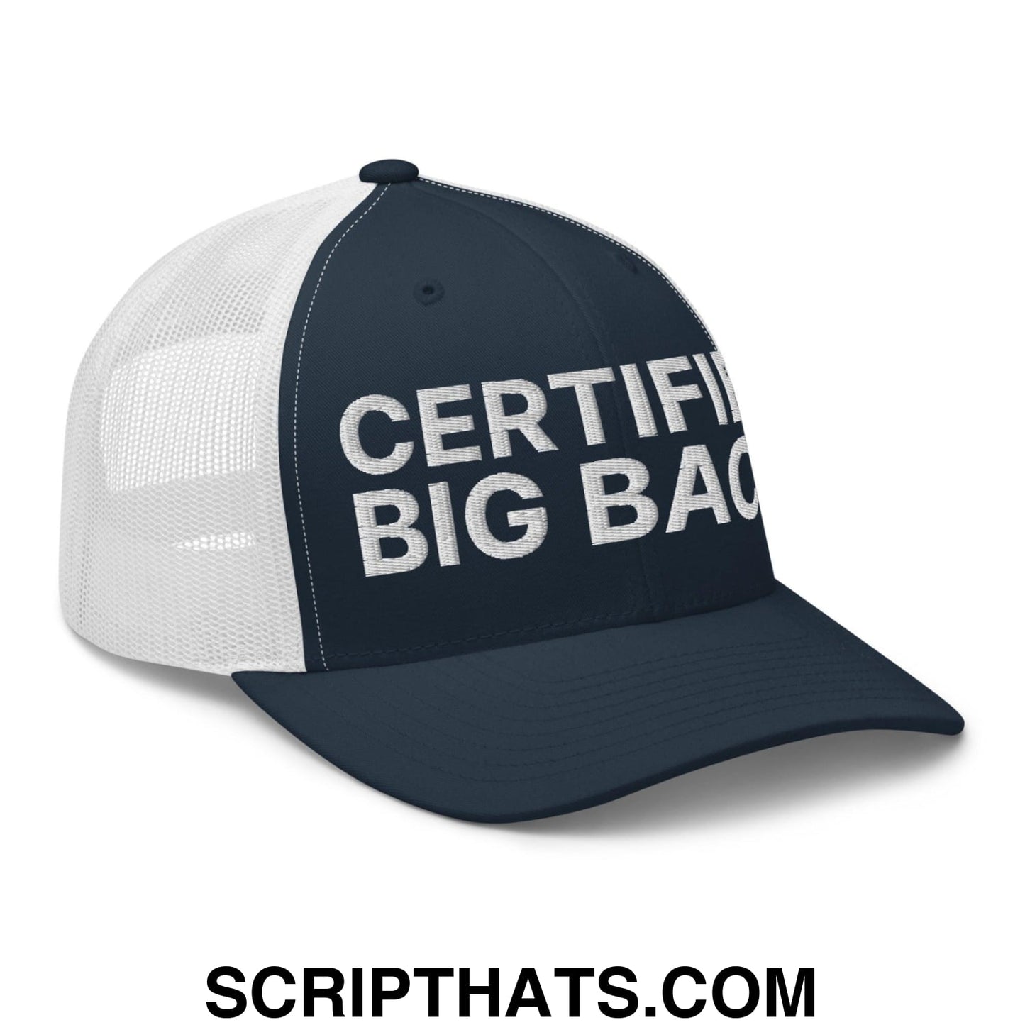 Certified Big Back Embroidered Mesh Trucker Hat Navy White