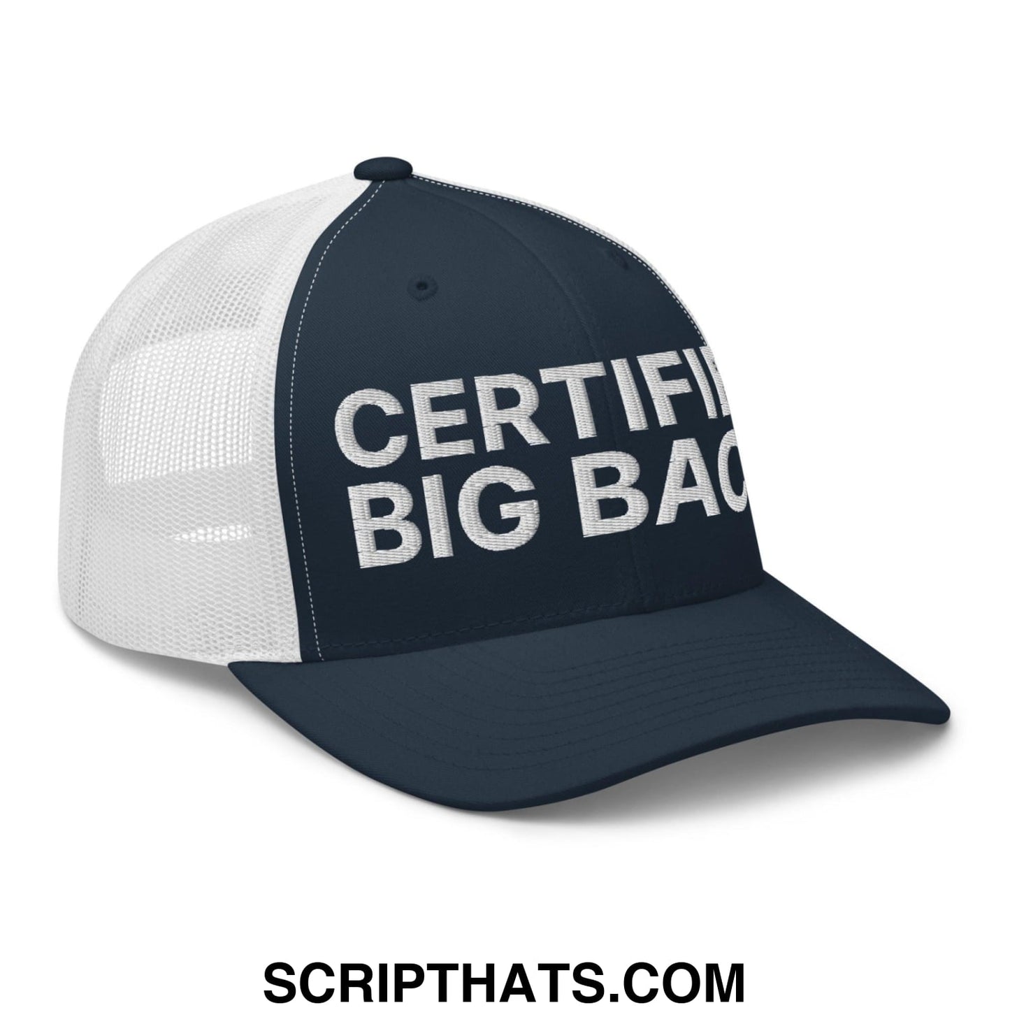 Certified Big Back Embroidered Mesh Trucker Hat Navy White