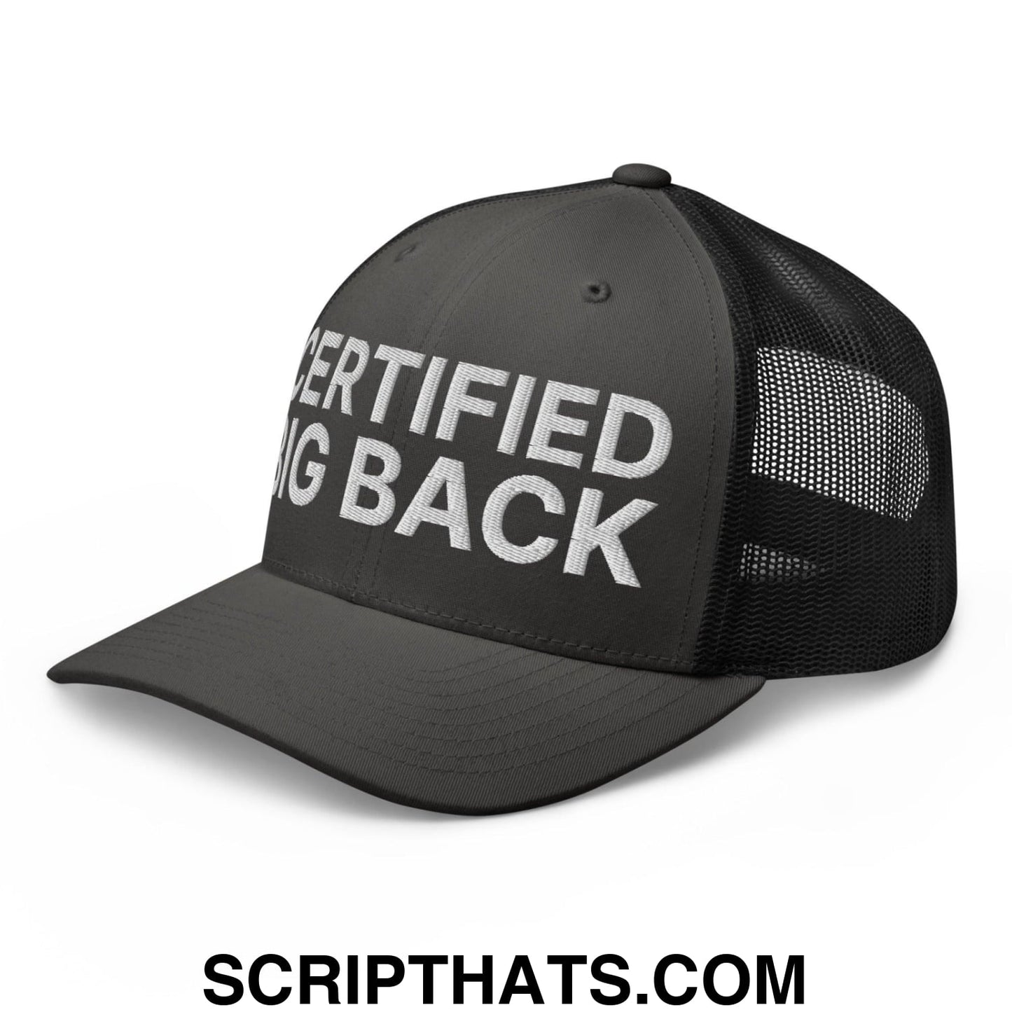 Certified Big Back Embroidered Mesh Trucker Hat Charcoal Black
