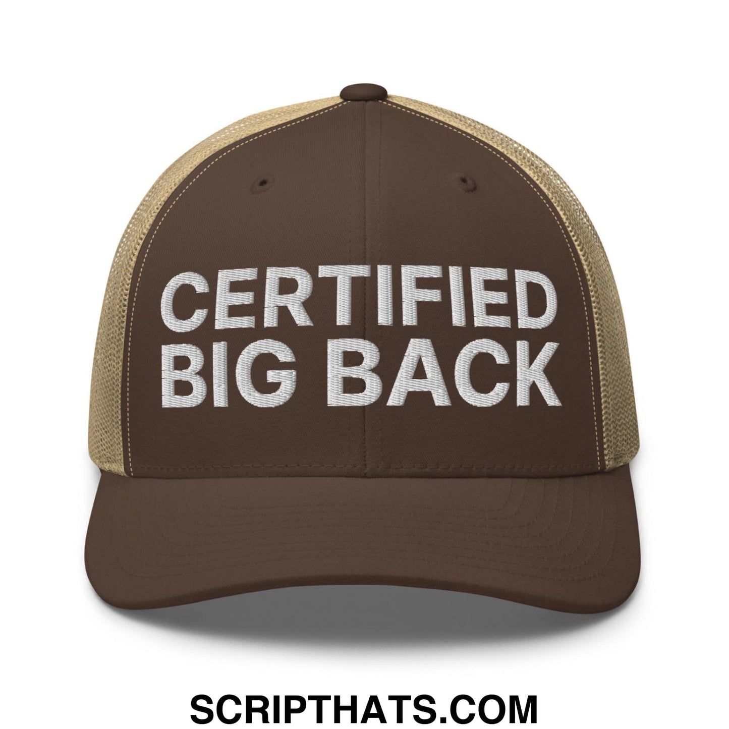 Certified Big Back Embroidered Mesh Trucker Hat Brown Khaki