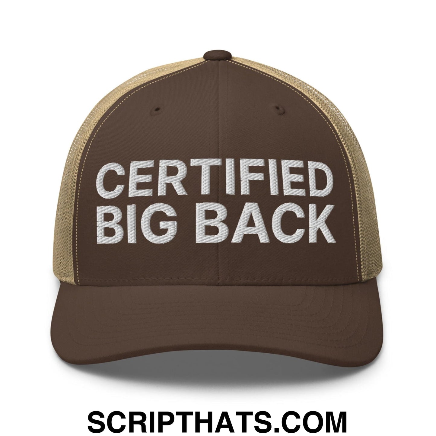 Certified Big Back Embroidered Mesh Trucker Hat Brown Khaki