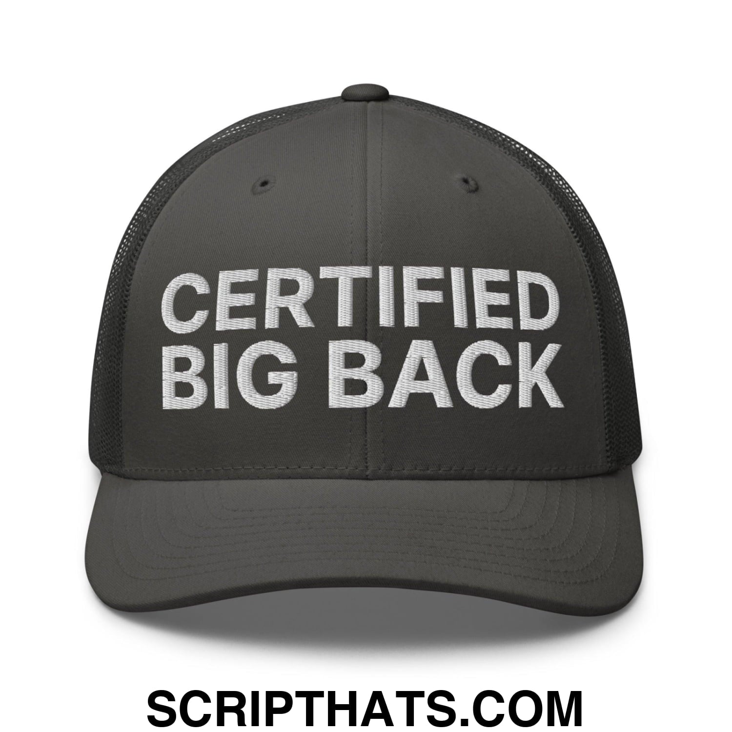 Certified Big Back Embroidered Mesh Trucker Hat Charcoal