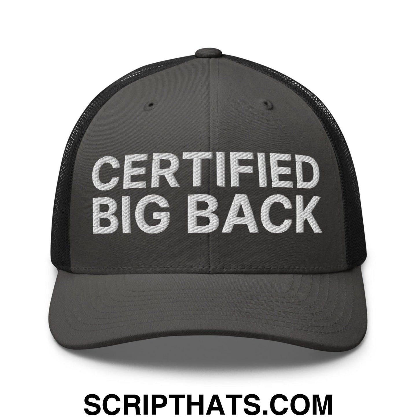 Certified Big Back Embroidered Mesh Trucker Hat Charcoal Black