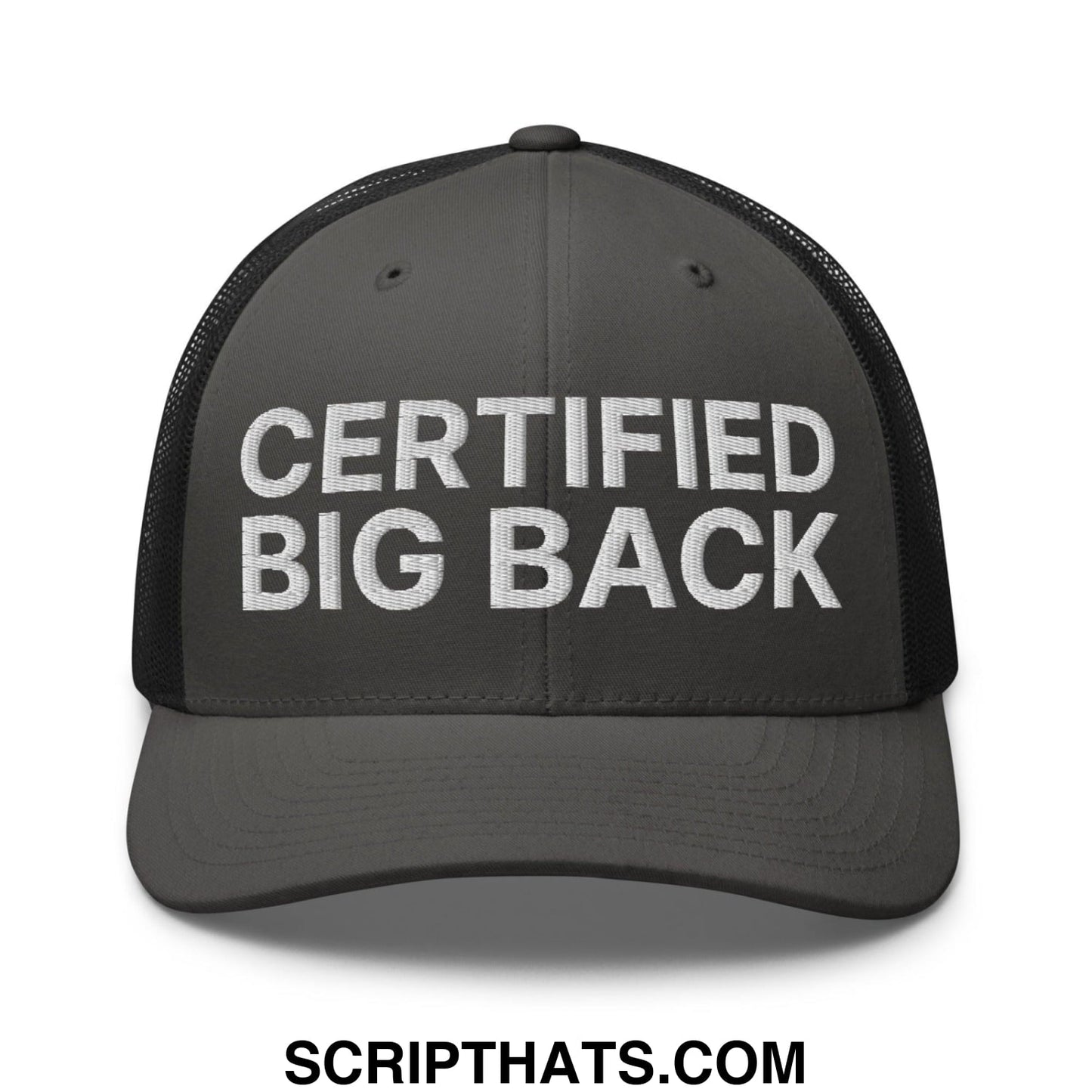 Certified Big Back Embroidered Mesh Trucker Hat Charcoal Black