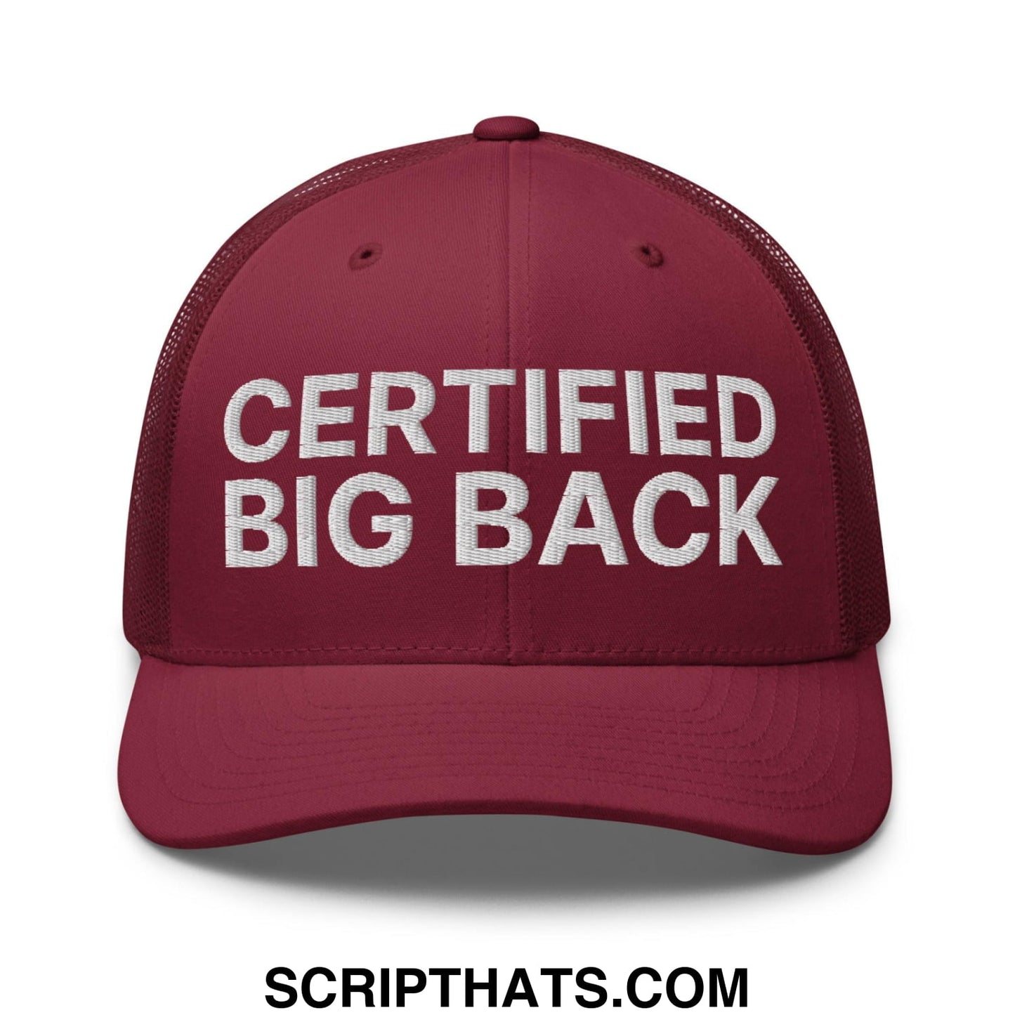 Certified Big Back Embroidered Mesh Trucker Hat Cranberry