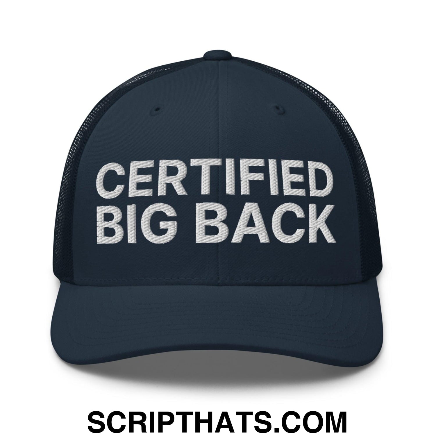 Certified Big Back Embroidered Mesh Trucker Hat Navy