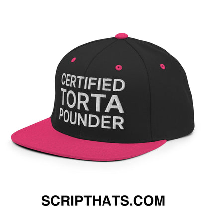 Certified Torta Pounder Embroidered Flat Bill Brim Snapback Hat Black Neon Pink