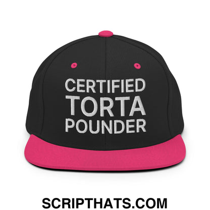 Certified Torta Pounder Embroidered Flat Bill Brim Snapback Hat Black Neon Pink