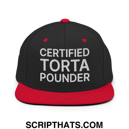 Certified Torta Pounder Embroidered Flat Bill Brim Snapback Hat Black Red
