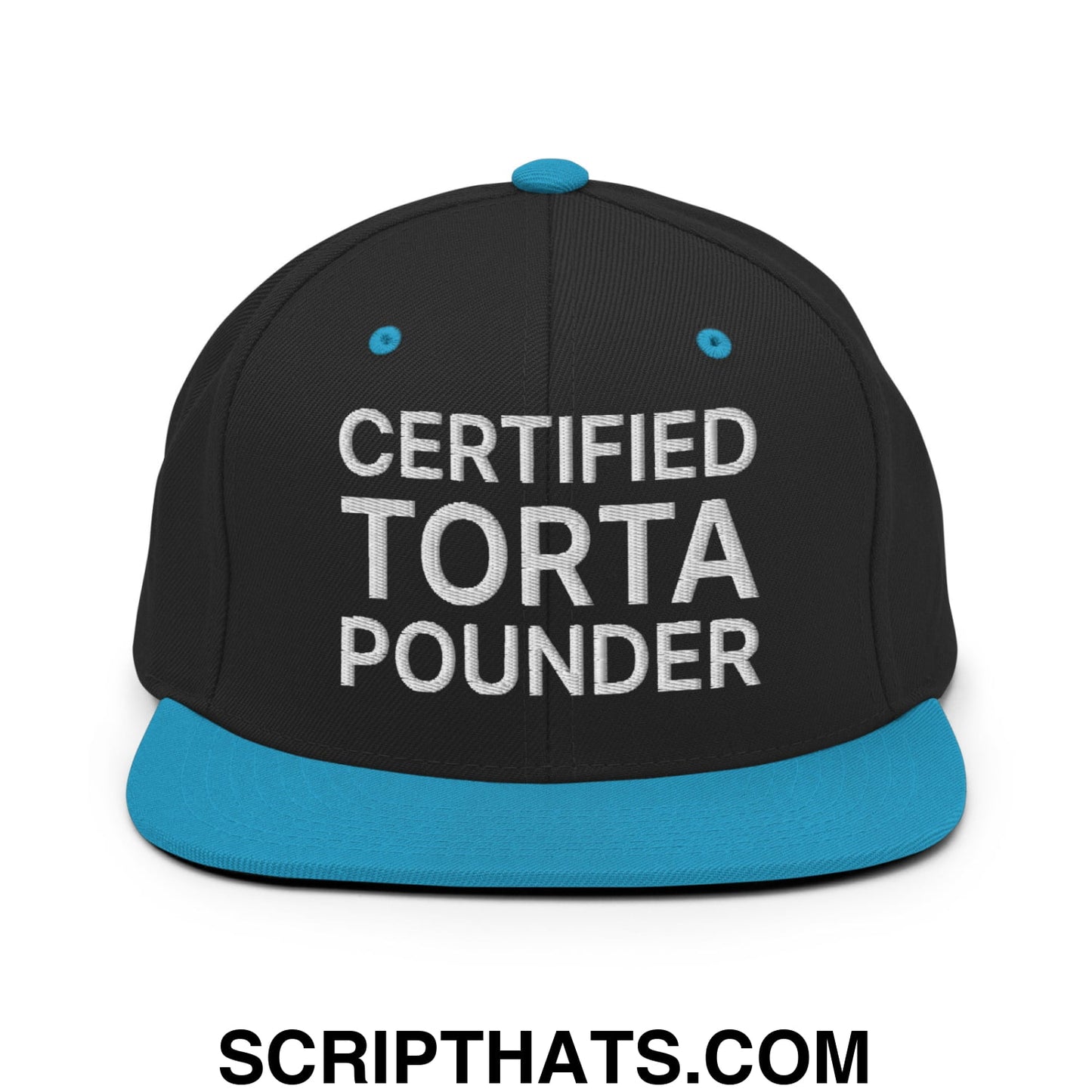 Certified Torta Pounder Embroidered Flat Bill Brim Snapback Hat Black Teal