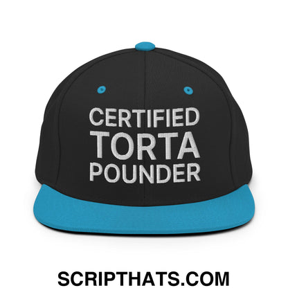 Certified Torta Pounder Embroidered Flat Bill Brim Snapback Hat Black Teal