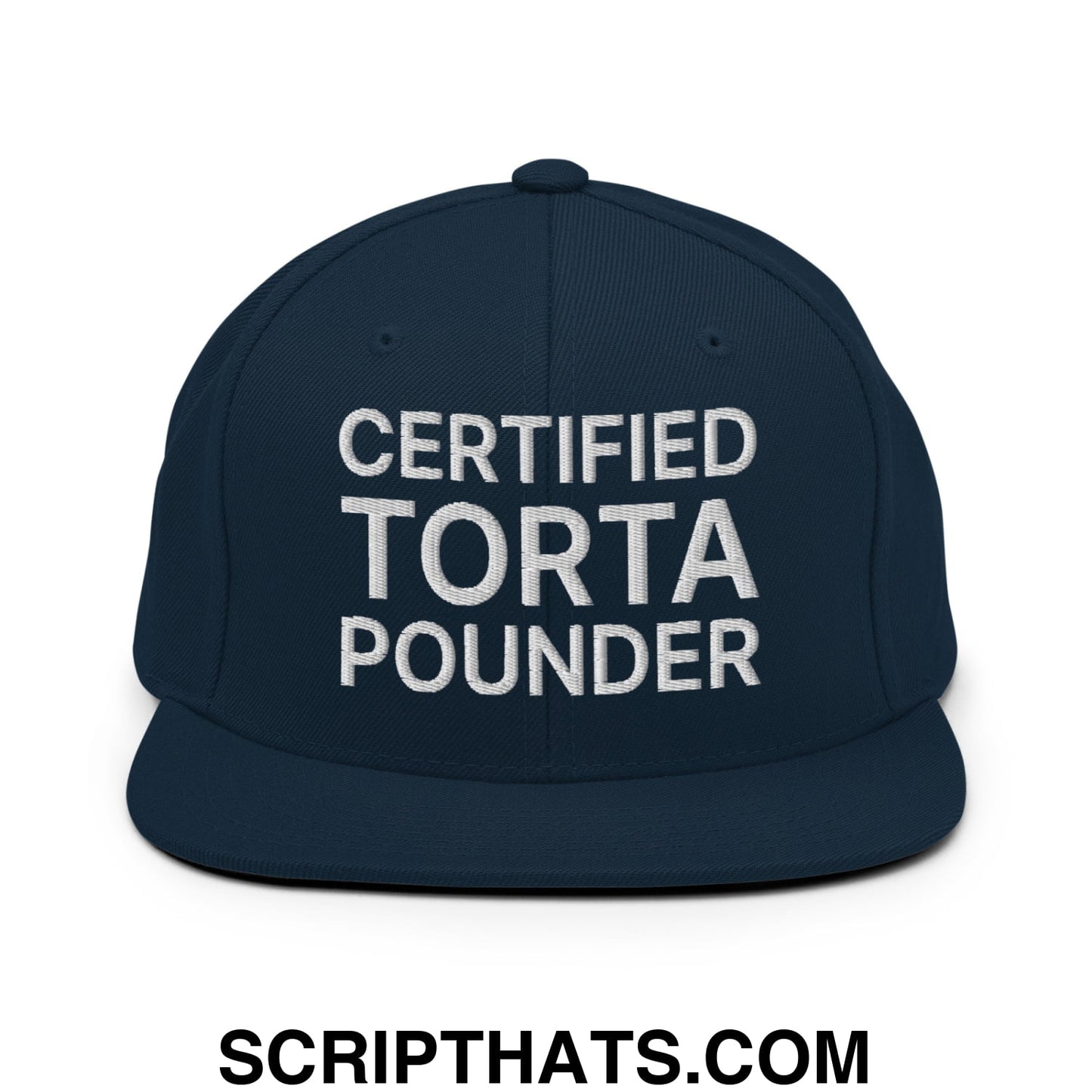 Certified Torta Pounder Embroidered Flat Bill Brim Snapback Hat Dark Navy