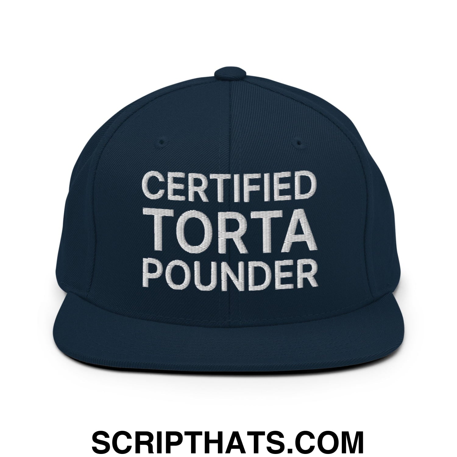 Certified Torta Pounder Embroidered Flat Bill Brim Snapback Hat Dark Navy