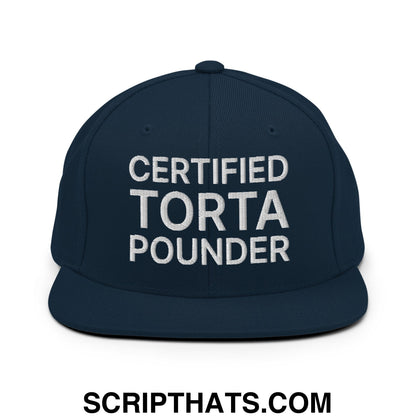 Certified Torta Pounder Embroidered Flat Bill Brim Snapback Hat Dark Navy