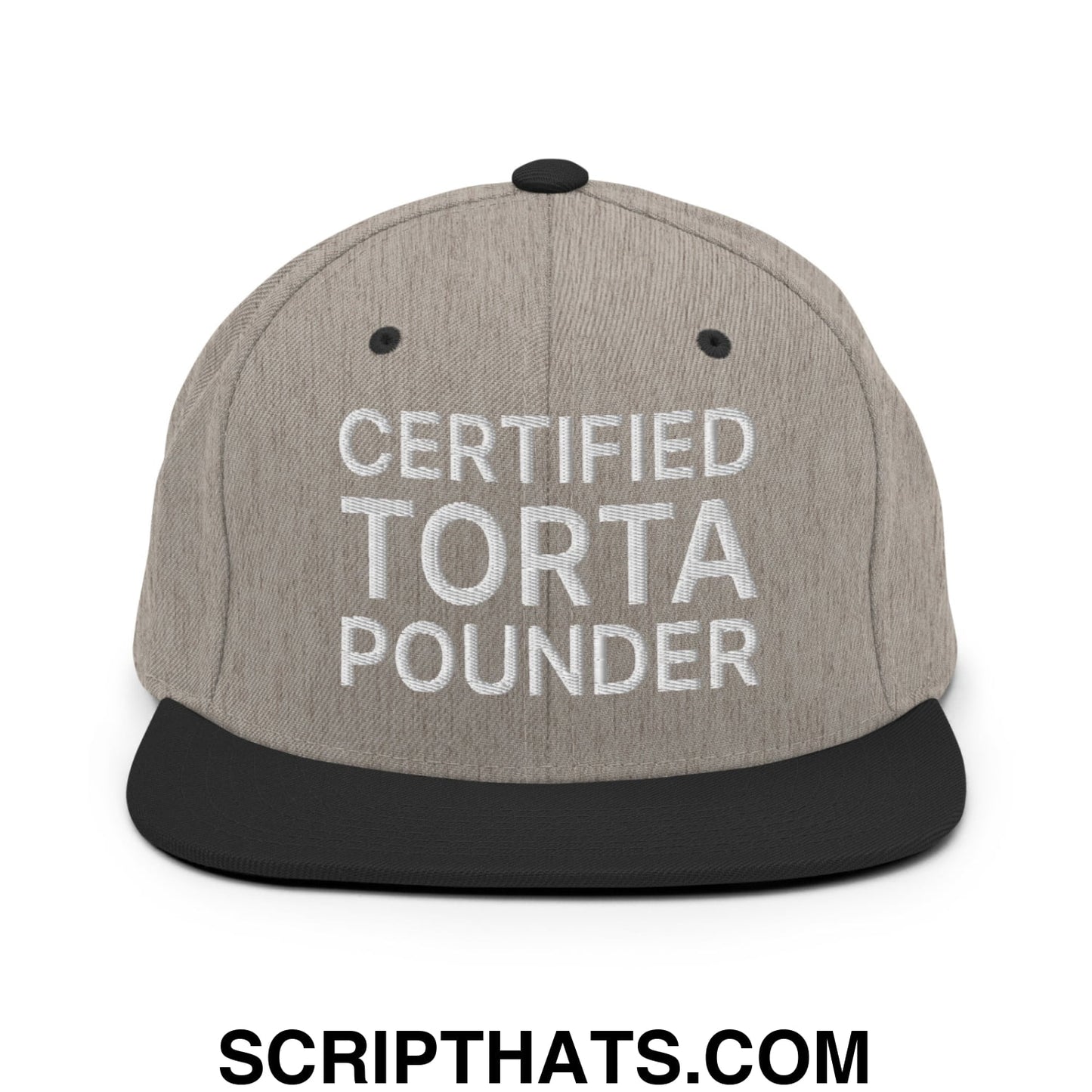 Certified Torta Pounder Embroidered Flat Bill Brim Snapback Hat Heather Black