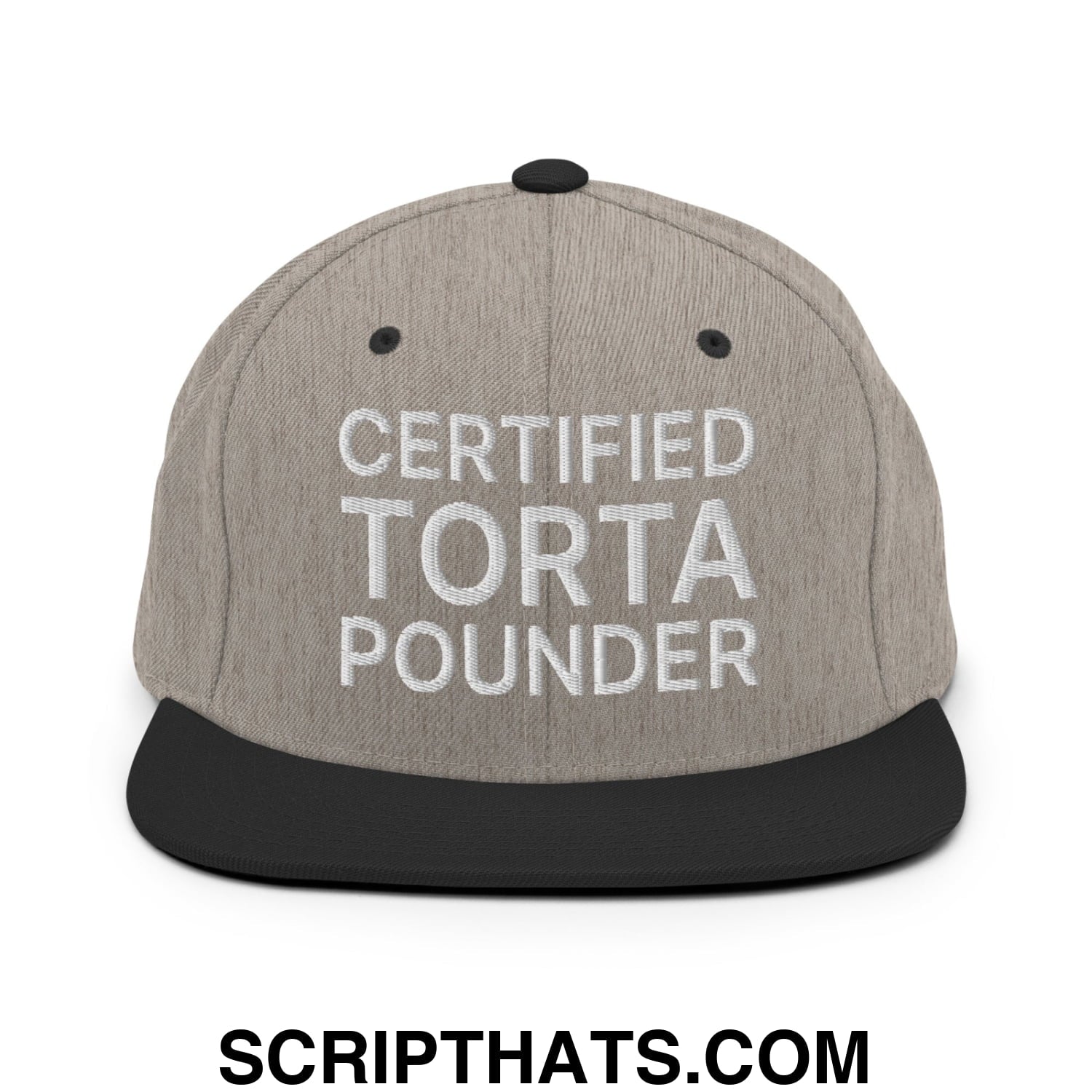 Certified Torta Pounder Embroidered Flat Bill Brim Snapback Hat Heather Black