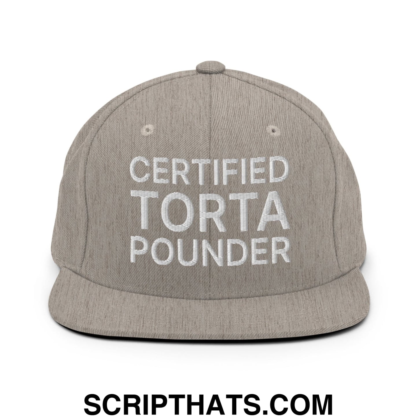 Certified Torta Pounder Embroidered Flat Bill Brim Snapback Hat Heather Grey