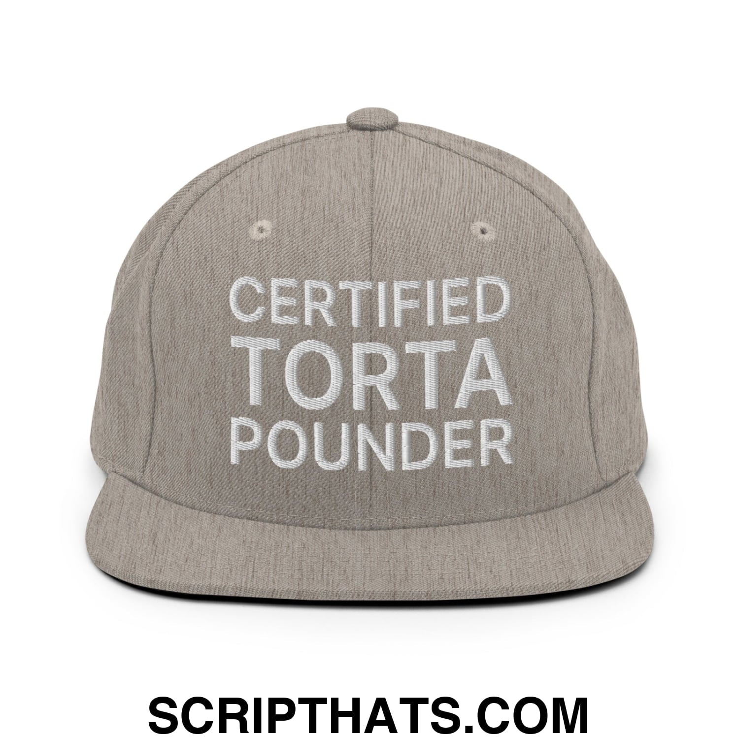 Certified Torta Pounder Embroidered Flat Bill Brim Snapback Hat Heather Grey